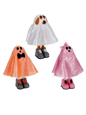Halloween Vintage Inspired Glitter Standing Ghost Decor Sparkly Tabletop Bundle